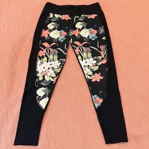 Balance Collection Black Floral Leggings with mesh at bottom